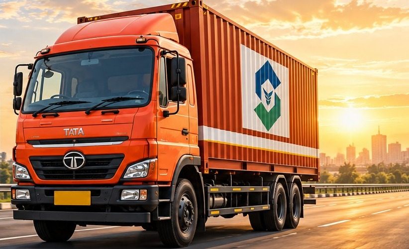 Closed-body car carrier of Satish Logistics on the highway